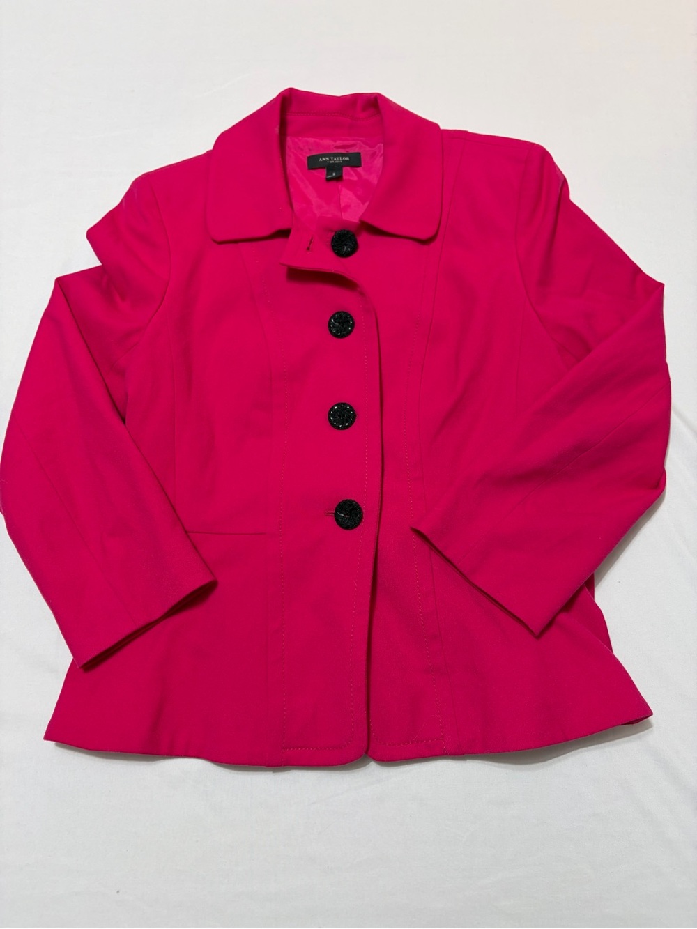 Ann Taylor Hot Pink Peplum Blazer Jacket 8 Button Front Lined Fuchsia Magenta